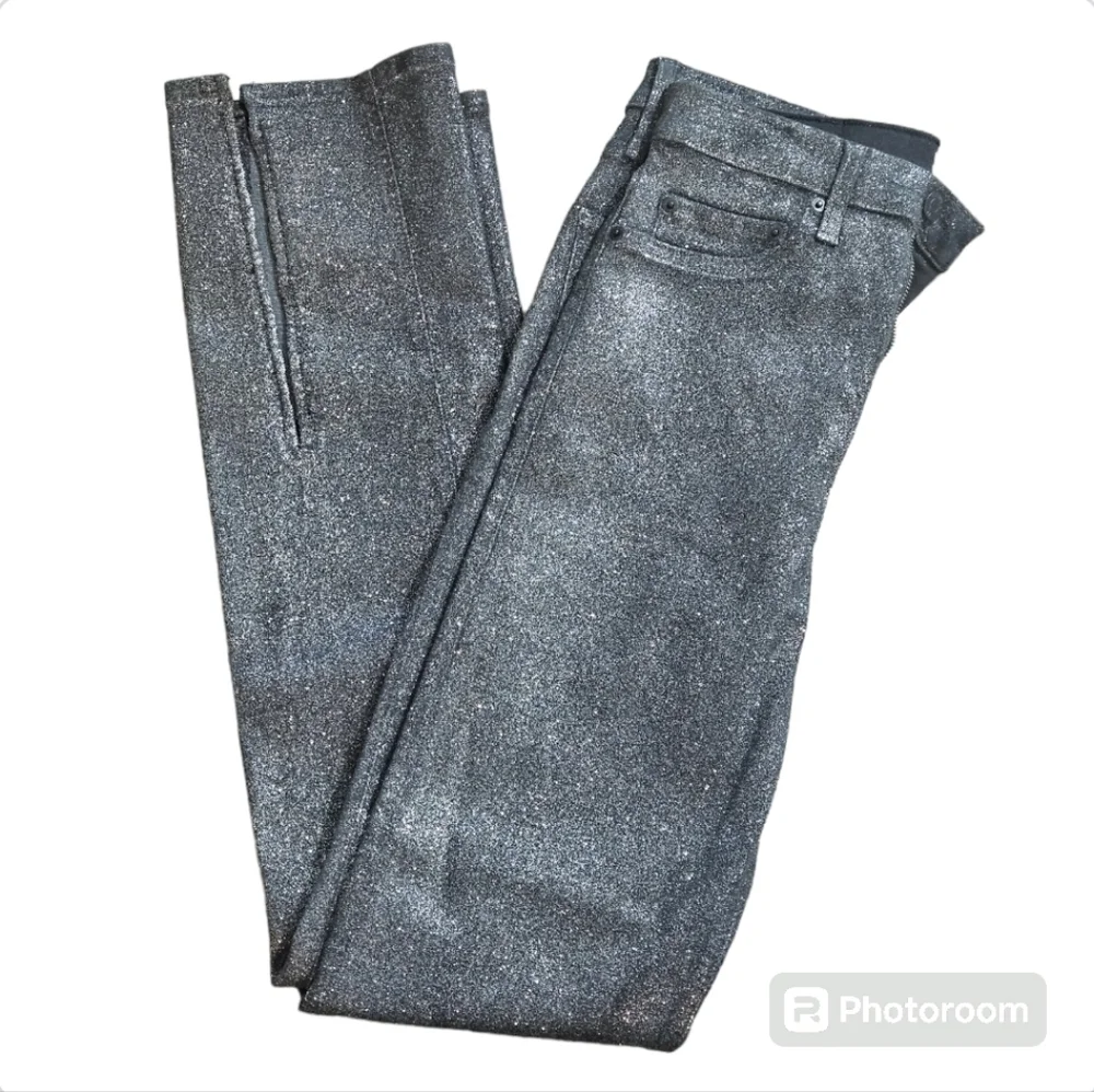Pistola Colleen High Rise Stargaze Black Glitter Slit Bootcut Jeans 29 NWT